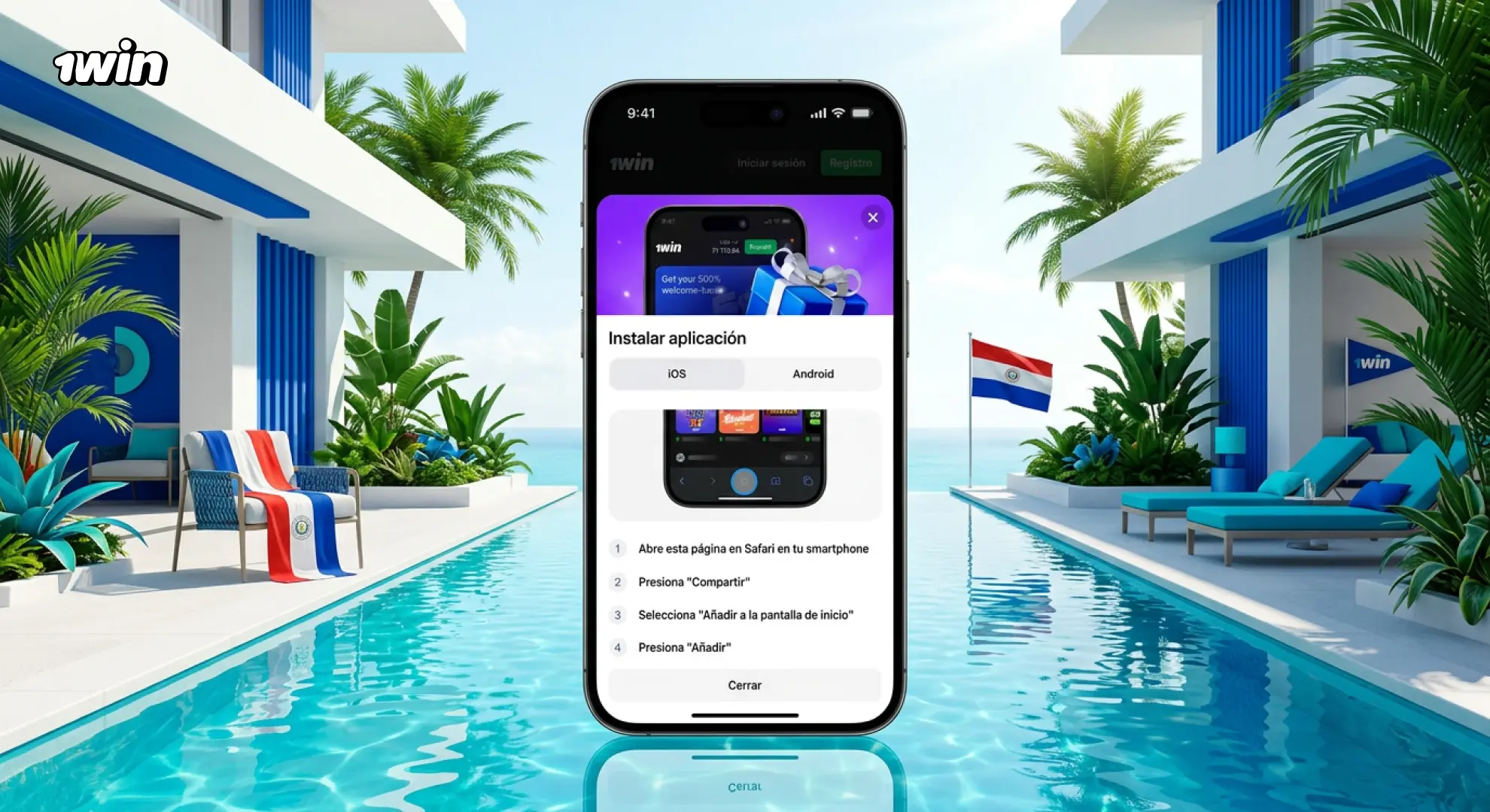 Instalación de 1win como acceso directo en iPhone