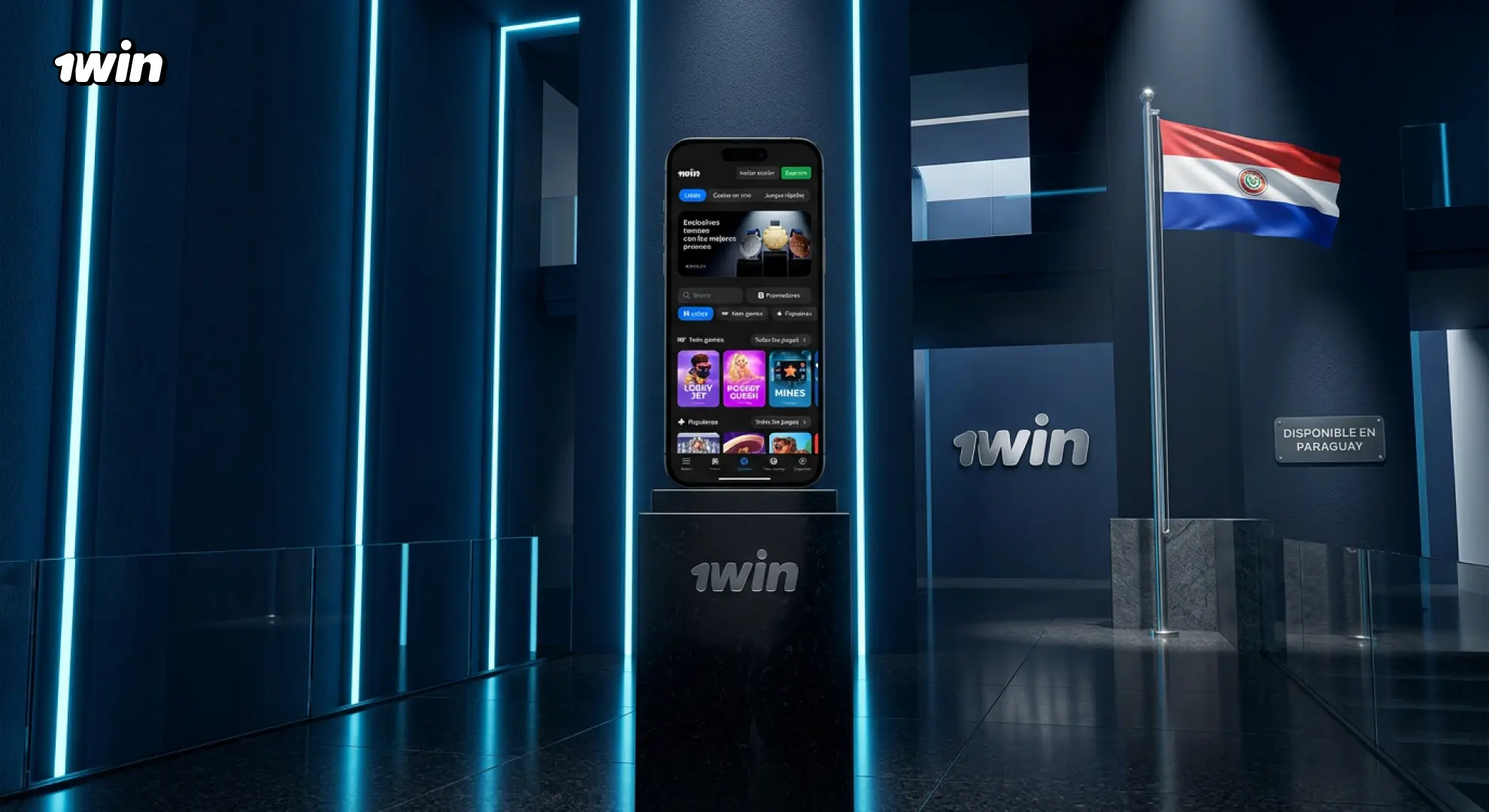 Plataforma 1win disponible en Paraguay mostrada en un celular